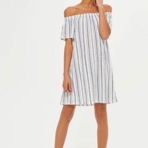 Topshop Bardot Striped Off The Shoulder dress